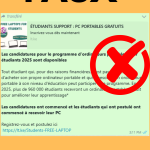 Attention, cette annonce de distribution gratuite d&rsquo;ordinateurs portables pour étudiants est fausse !