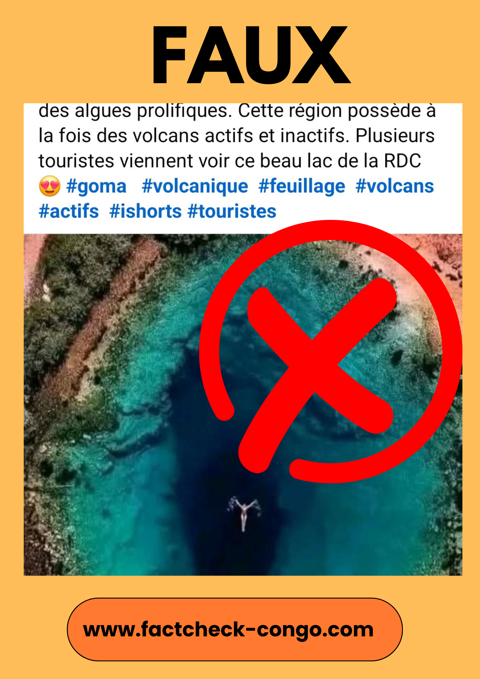 Faux, cette photo montre la source de la rivière Cetina en Croatie et non Lac Vert en RDC