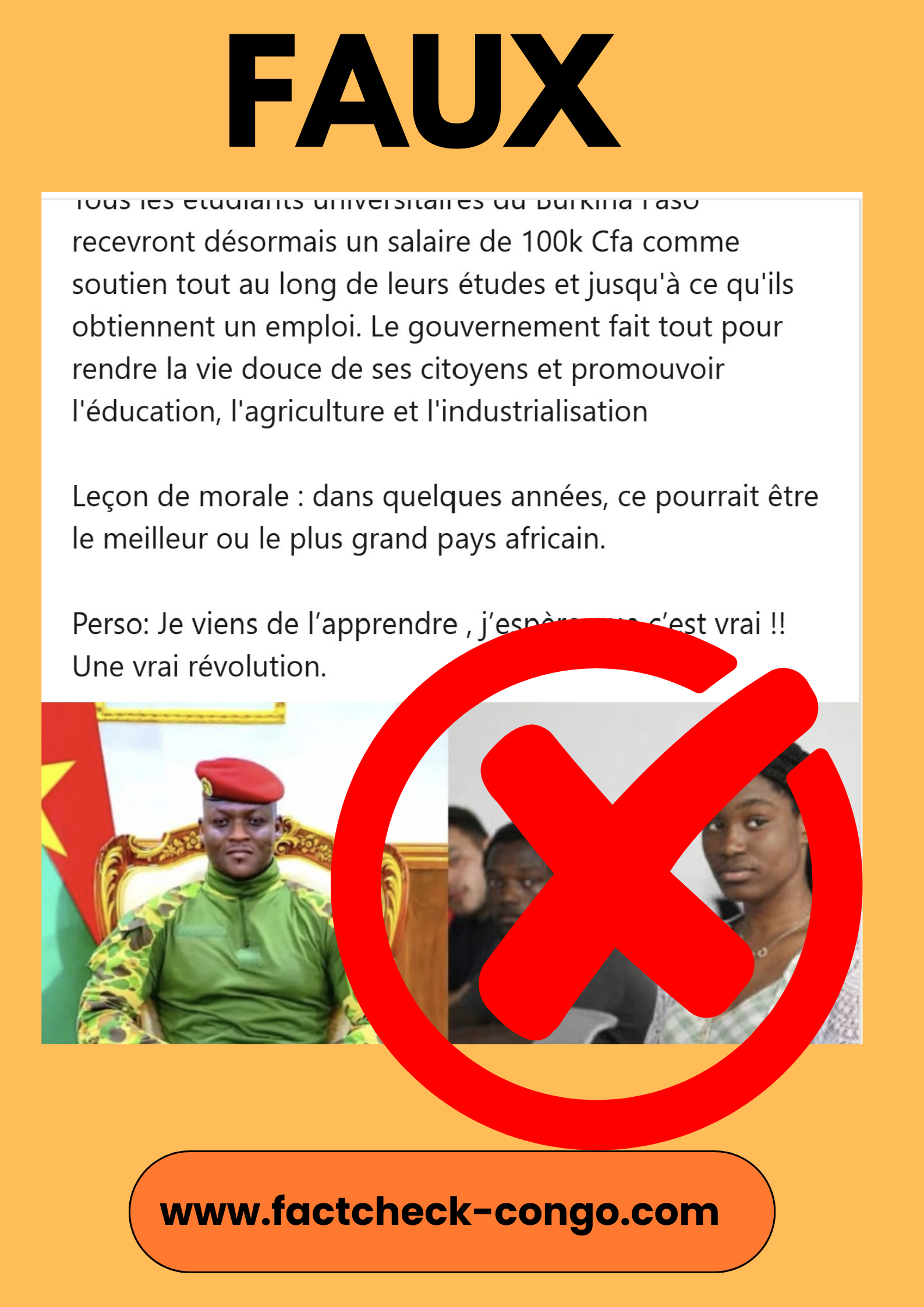 Faux, les étudiants burkinabè ne recevront pas un salaire de 100 000 FCFA jusqu’à obtention d’un emploi