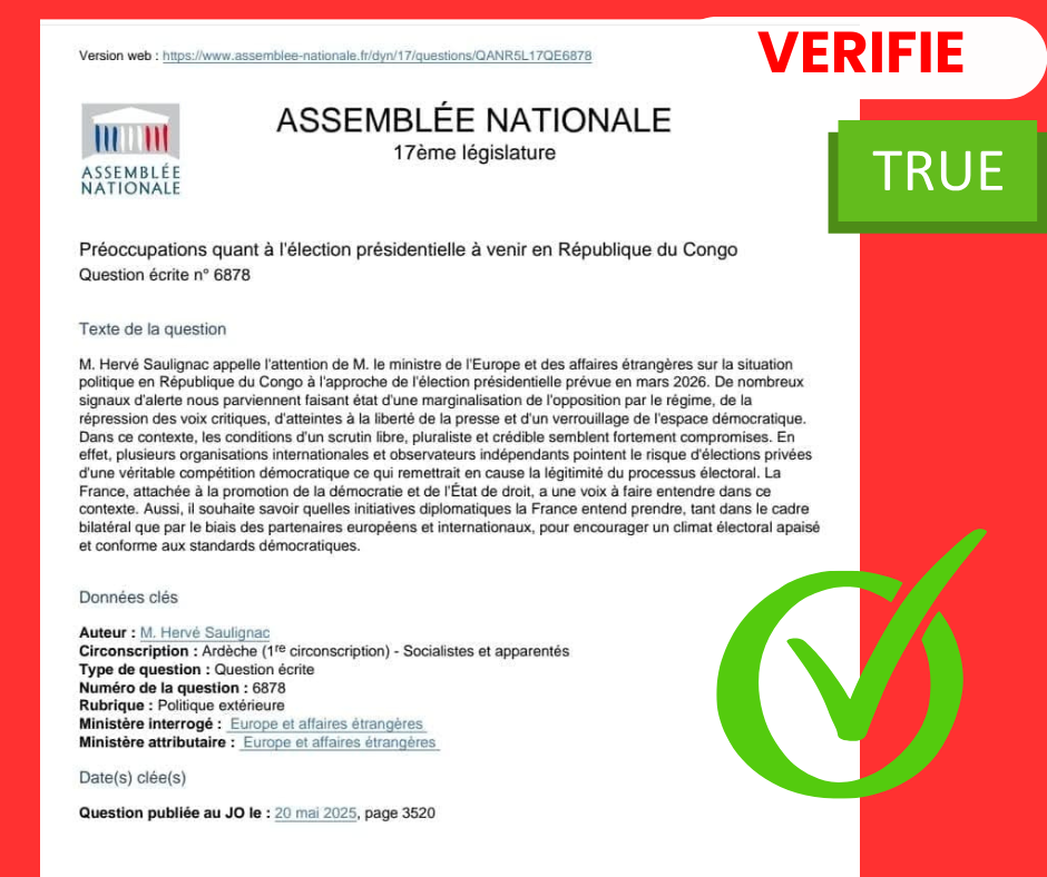 VRAI, Le député français Hervé…