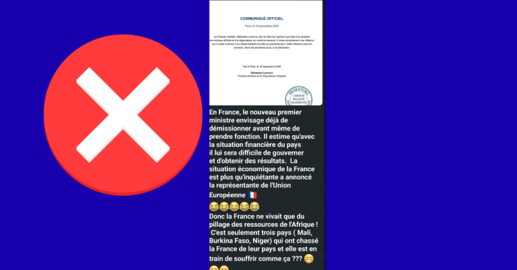 Un faux communiqué annonce la démission de Sébastien Lecornu : ce qu’il en est…