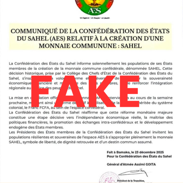 FAUX, l’AES n’a pas lancé de monnaie commune…