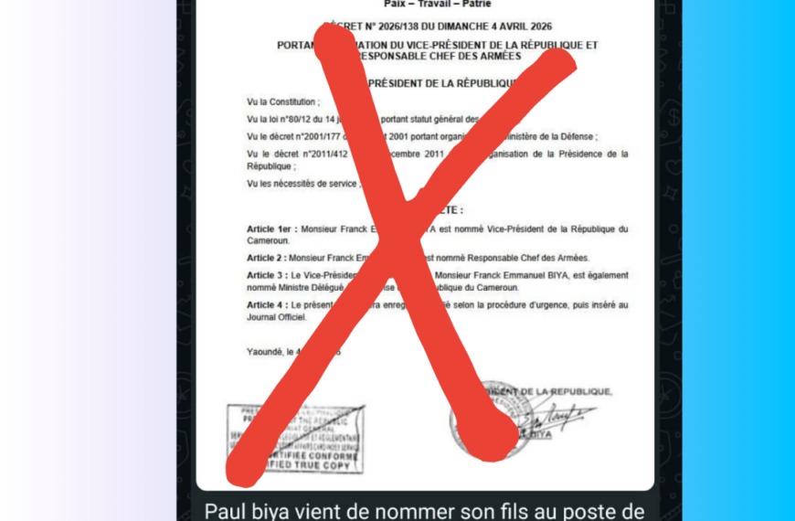 Cameroun : non, Franck Biya n’a pas été nommé vice-président – Un faux décret circule